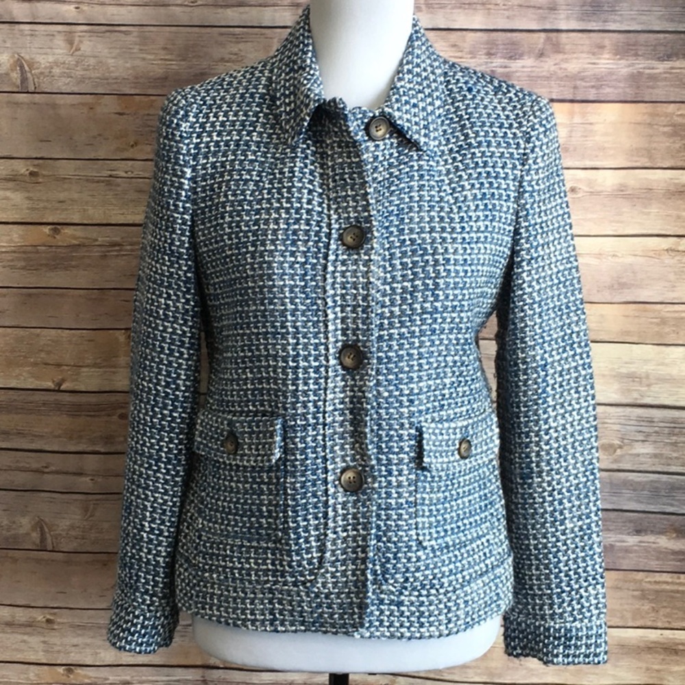 Talbots Petite Blue Gray and White Tweed Blazer 🌷